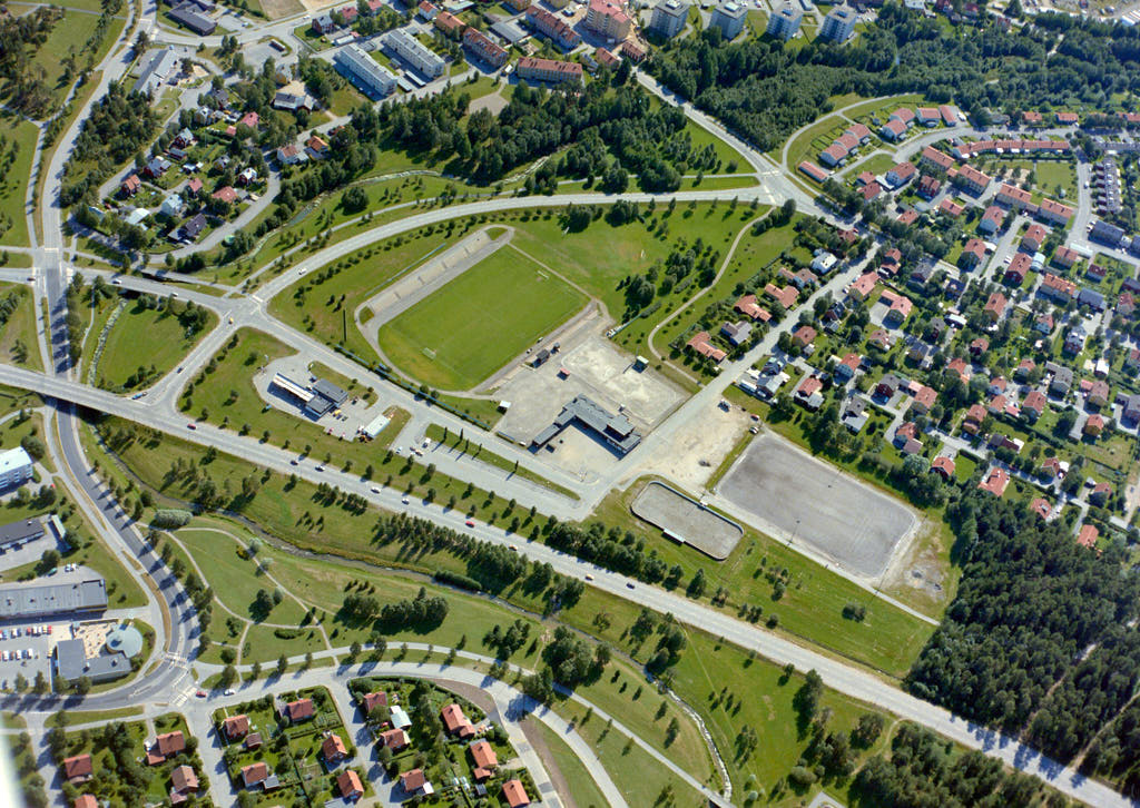 Sandåkern och Väat på stan i Umeå sett från luften år 1986.