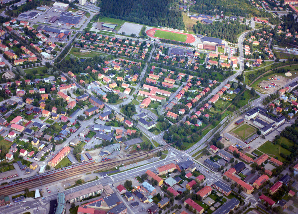 En bild från luften visar Haga och Gammlia i Umeå år 1986.