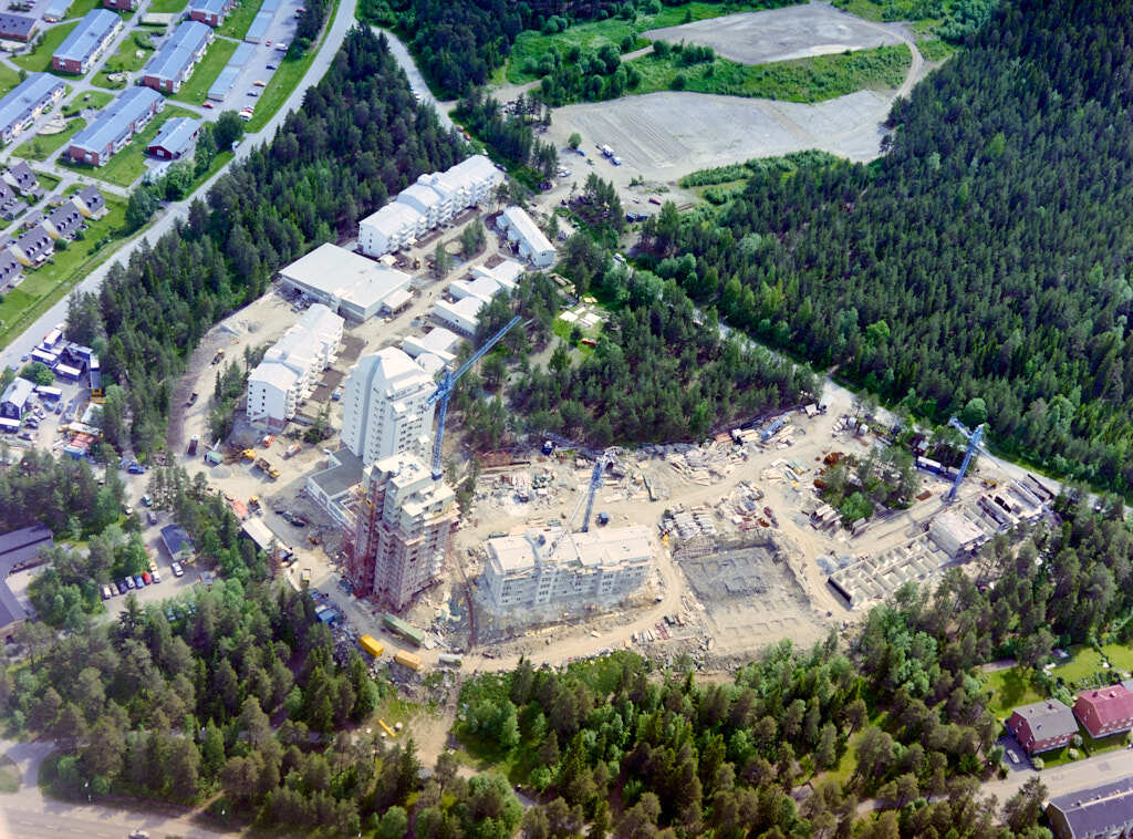 Sandbacka sett från luften år 1987.