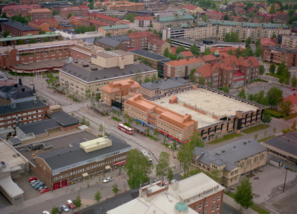 En flygbild som visar Centrala stan i Umeå år 1989.