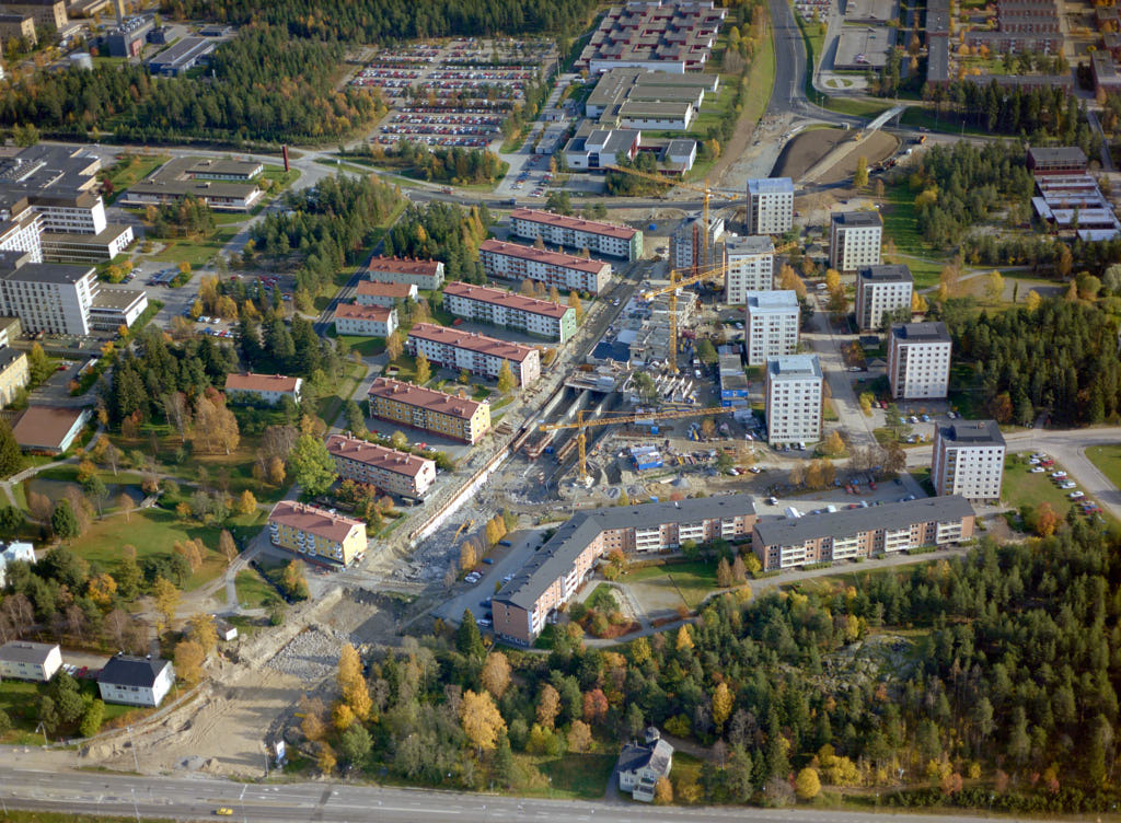 En bild av Ålidbacken och Sofiehem i Umeå år 1992.