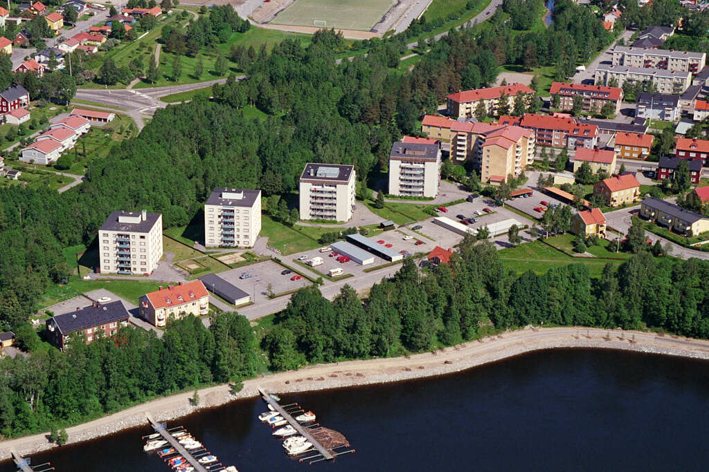 En bild från luften visar Väst på stan år 1995.