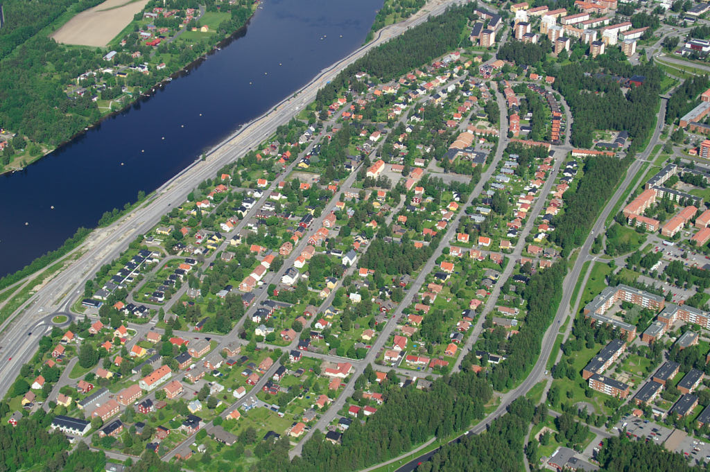 Vy över Sofiehem i Umeå 2006, med fokus på välkända landmärkena som 