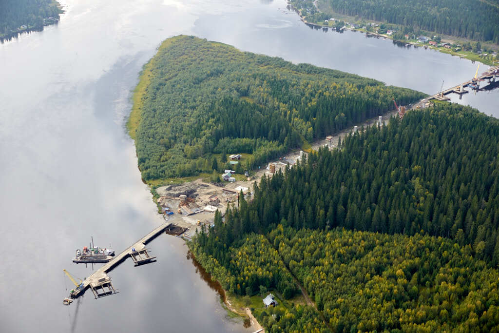 Storsandskär och Botniabanan sett från luften år 2008.