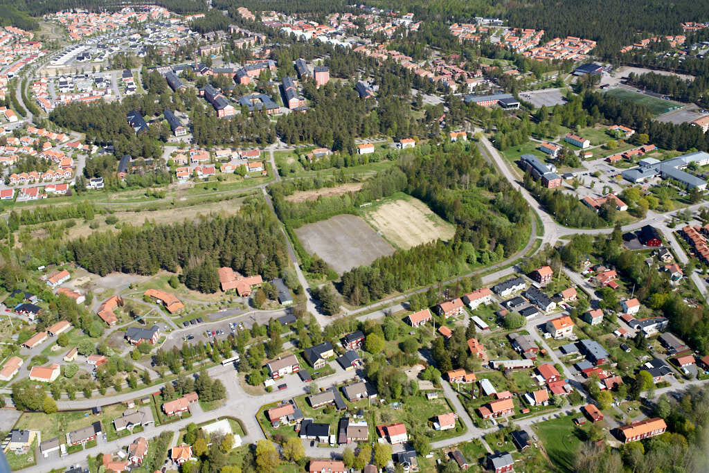 En flygbild som visar Backen och Umedalen år 2017.