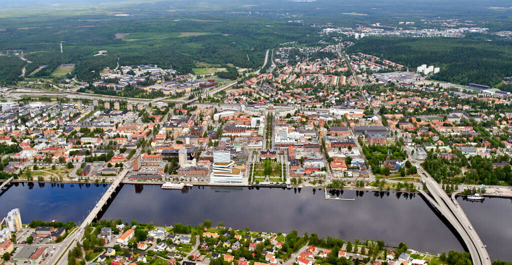 Ett flygbild av Centrala stan och Teg år 2018.