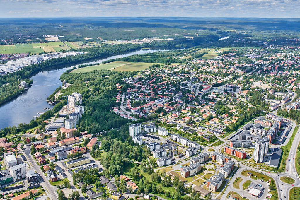 En flygbild som visar Sandåkern och Grisbacka år 2019.