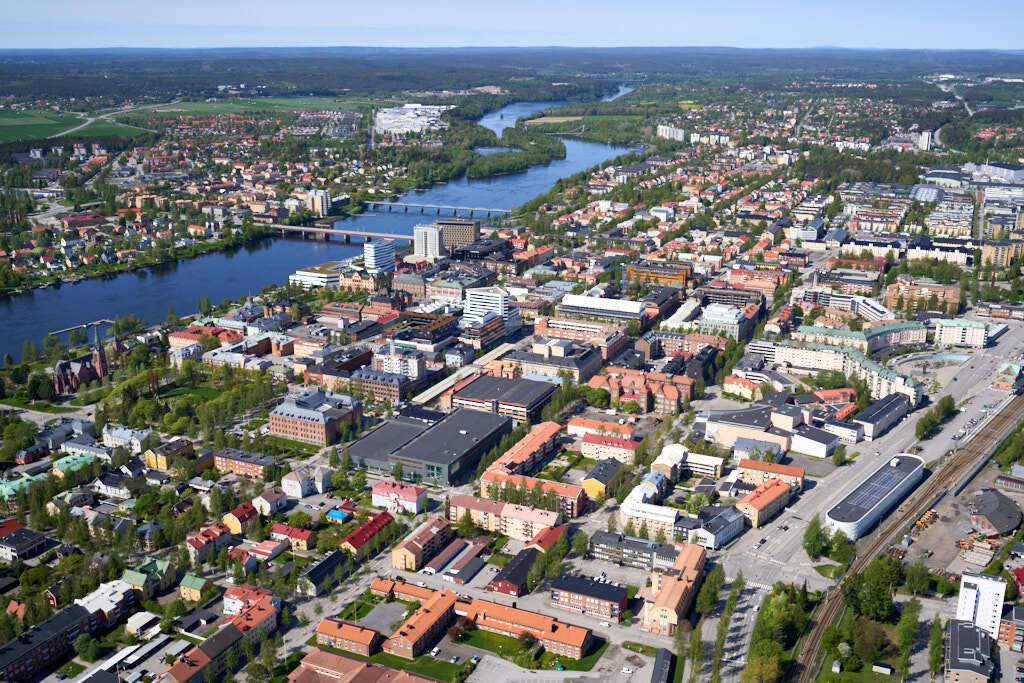 Centrala stan i Umeå sett från luften år 2025.